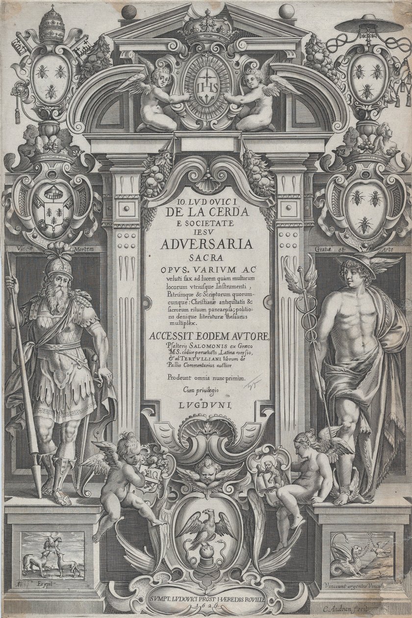 Frontispiece for 'Adversaria sacra', 1626 by Charles Audran