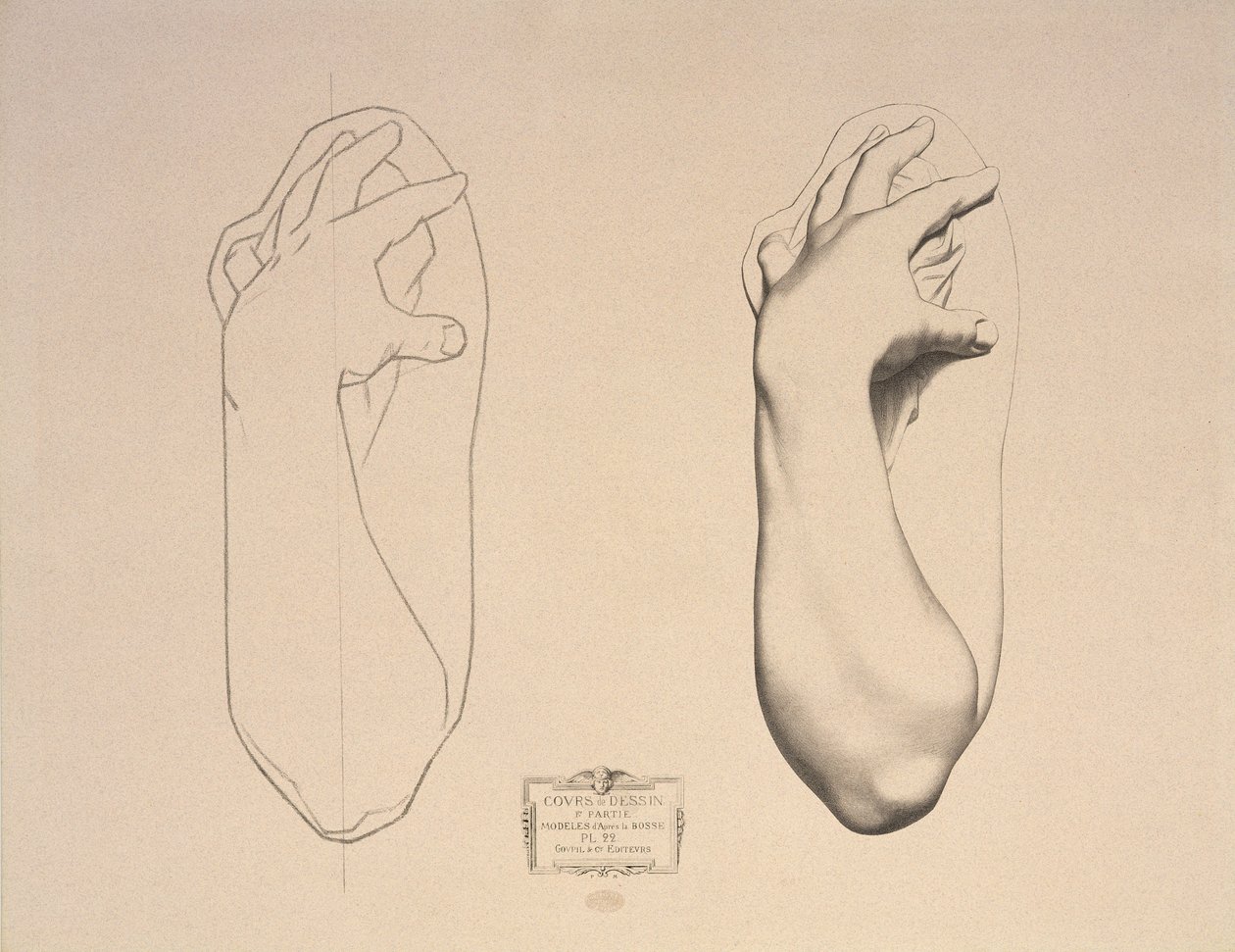 Bent Arm of a Woman, plate 22 from Cours de Dessin Volume I, Modeles dapres la bosse, c.1868 by Charles Bargue