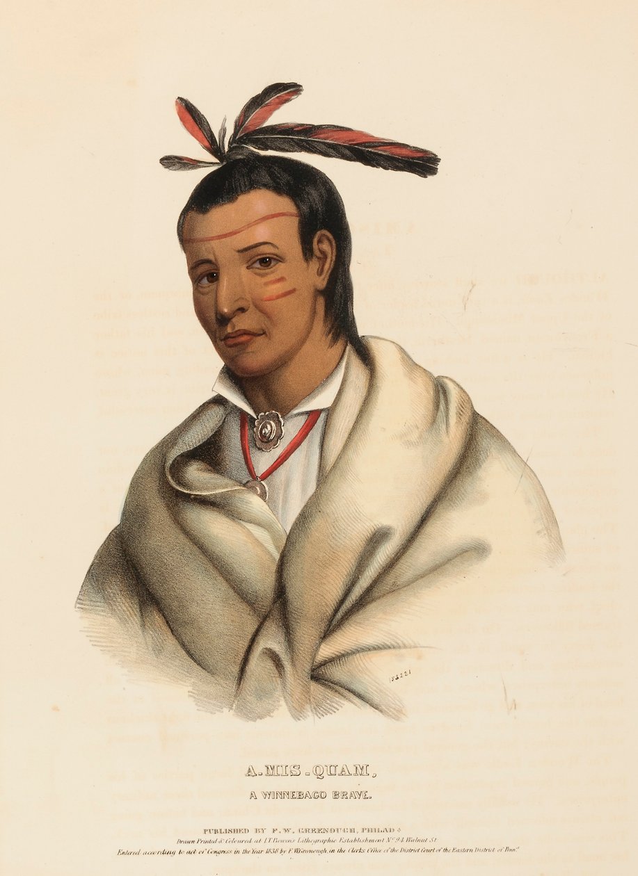 A-MIS-QUAM, A WINNEBAGO BRAVE, from History of Indian Tribes of North America by Charles Bird King