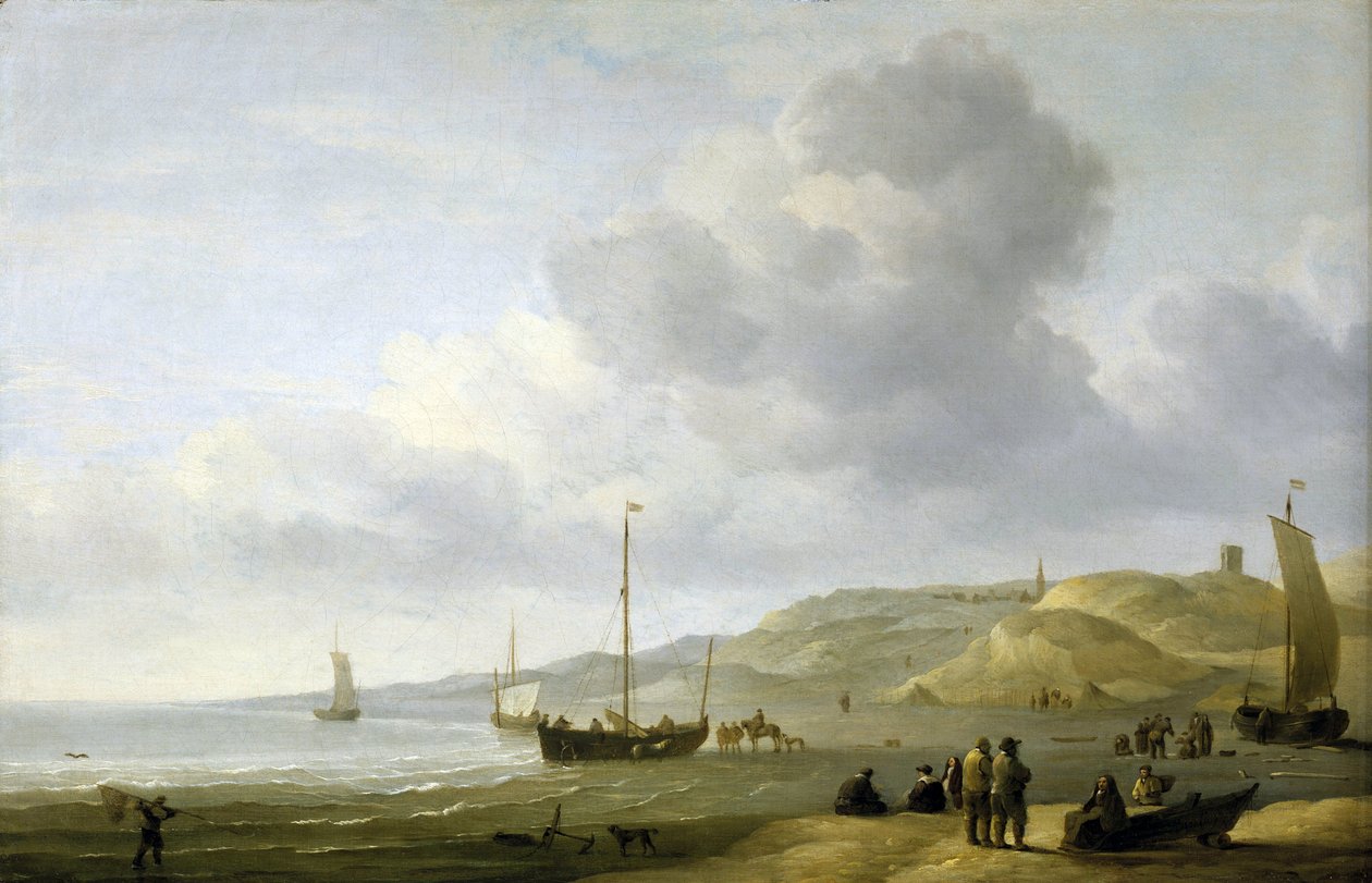 Scene on the Shore Near Scheveningen, Holland by Charles Brooking