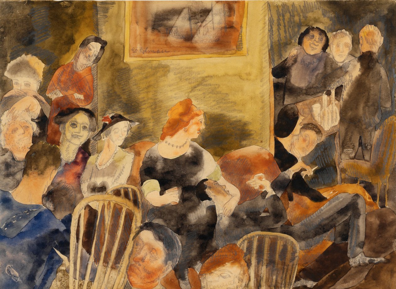 Interior with Group of People around Red-Headed Woman by Charles Demuth