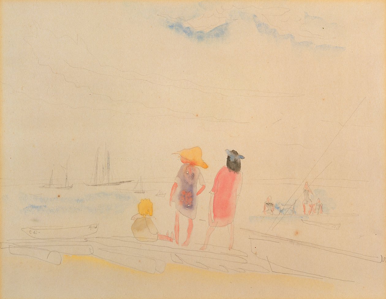 Two Women and Child on Beach by Charles Demuth