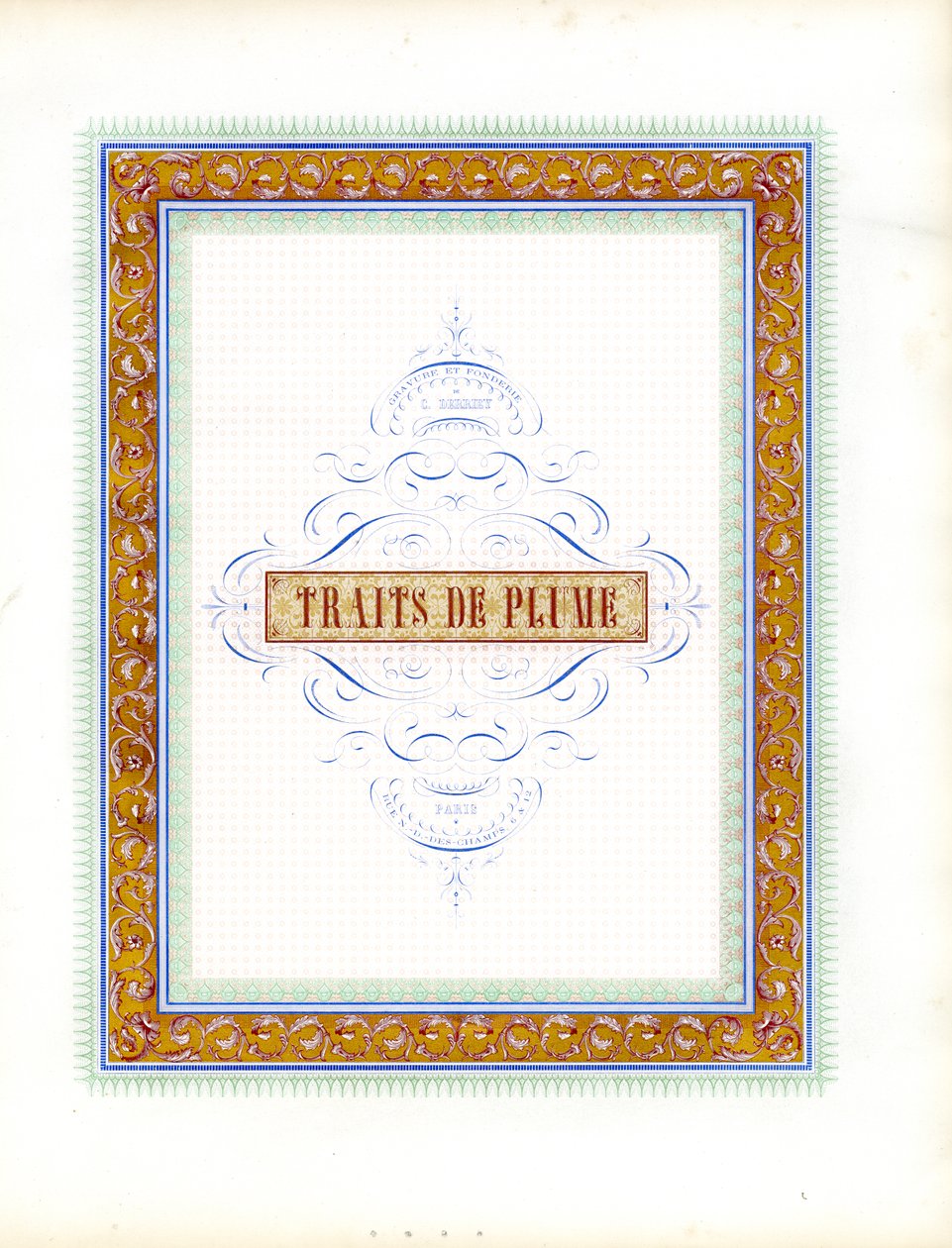 Decorative Title Page for Pen Flourishes by Charles Derriey