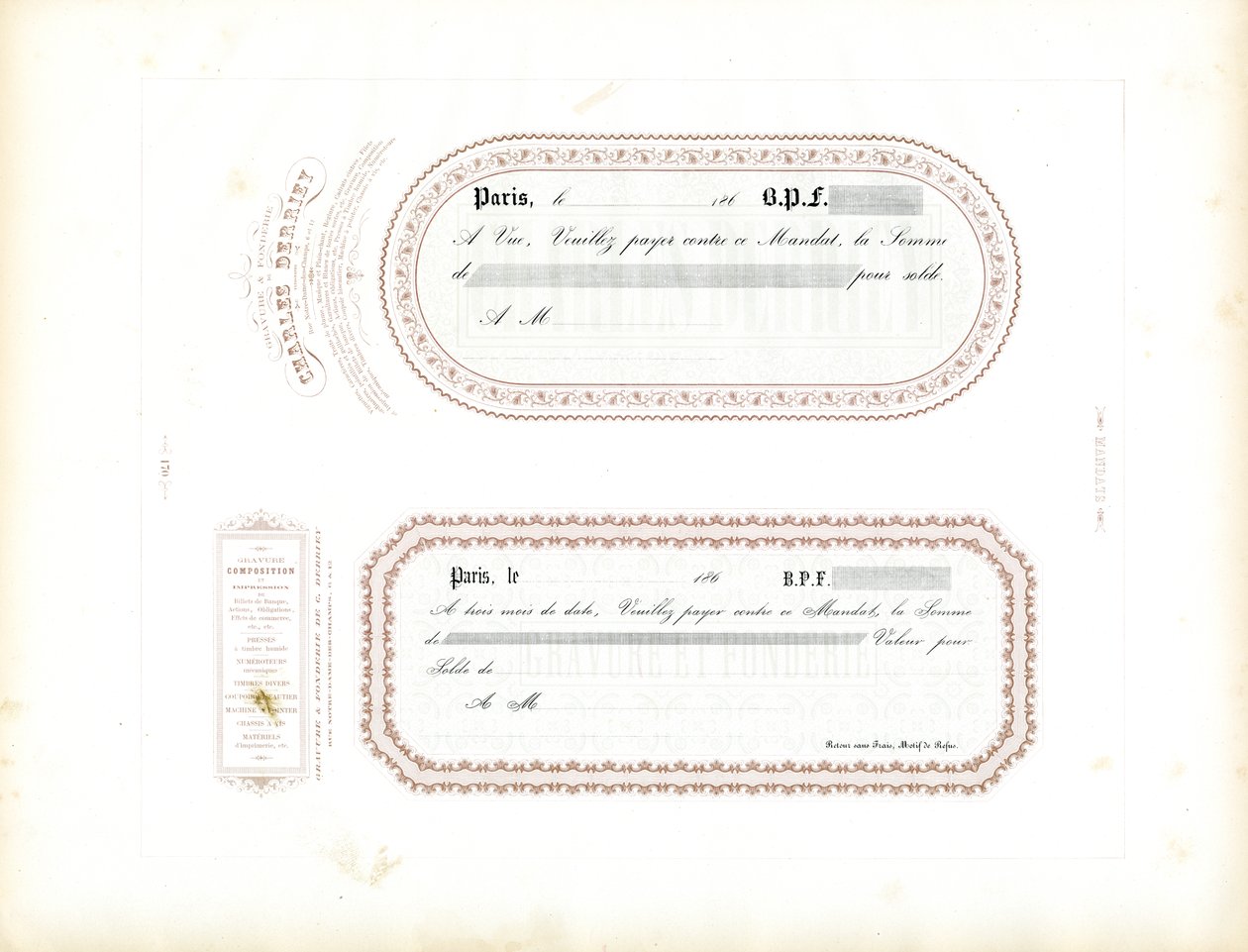 Examples of Payment Order Forms by Charles Derriey