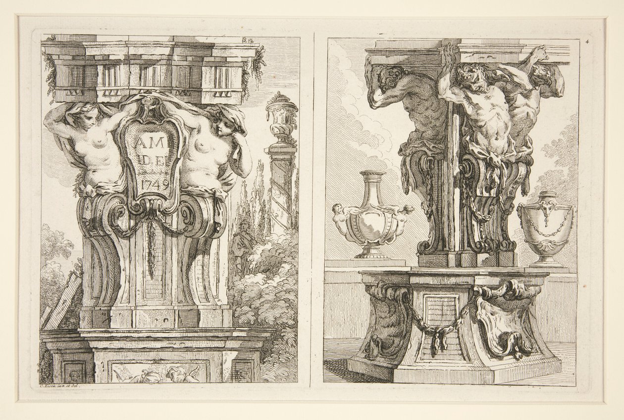 Two Designs for Decorative Capitals by Charles Dominique Joseph Eisen