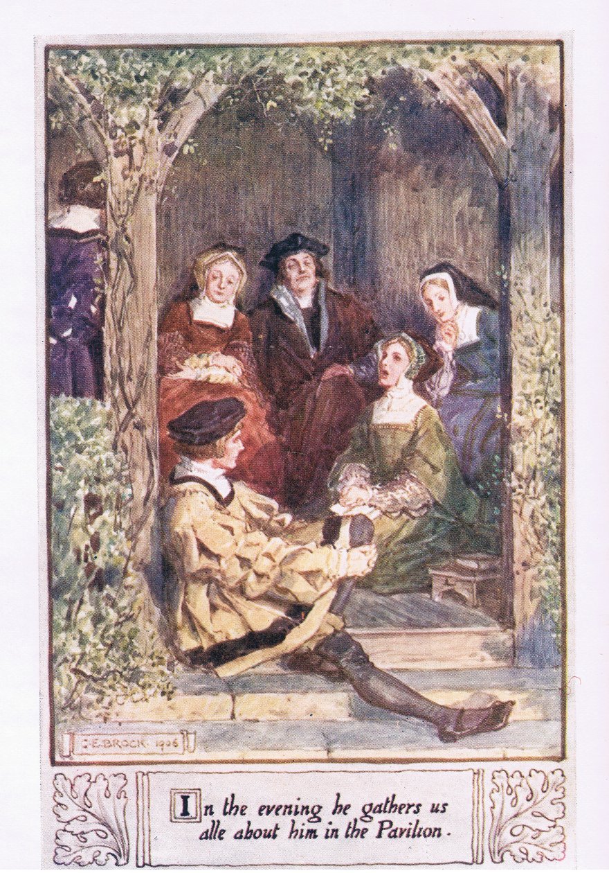 In the evening he gathers us all about him in the pavilion by Charles Edmund Brock