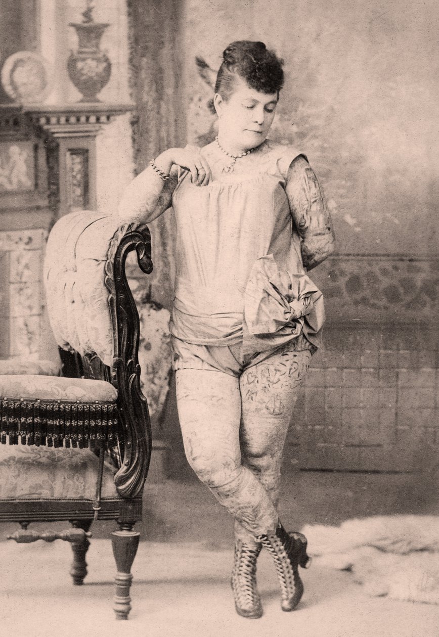 Portrait of Nora Hilderbrandt the tattooed woman by Charles Eisenmann