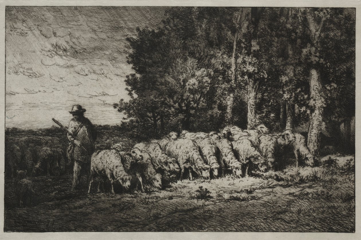 A Herd at the Edge of a Forest by Charles Emile Jacque