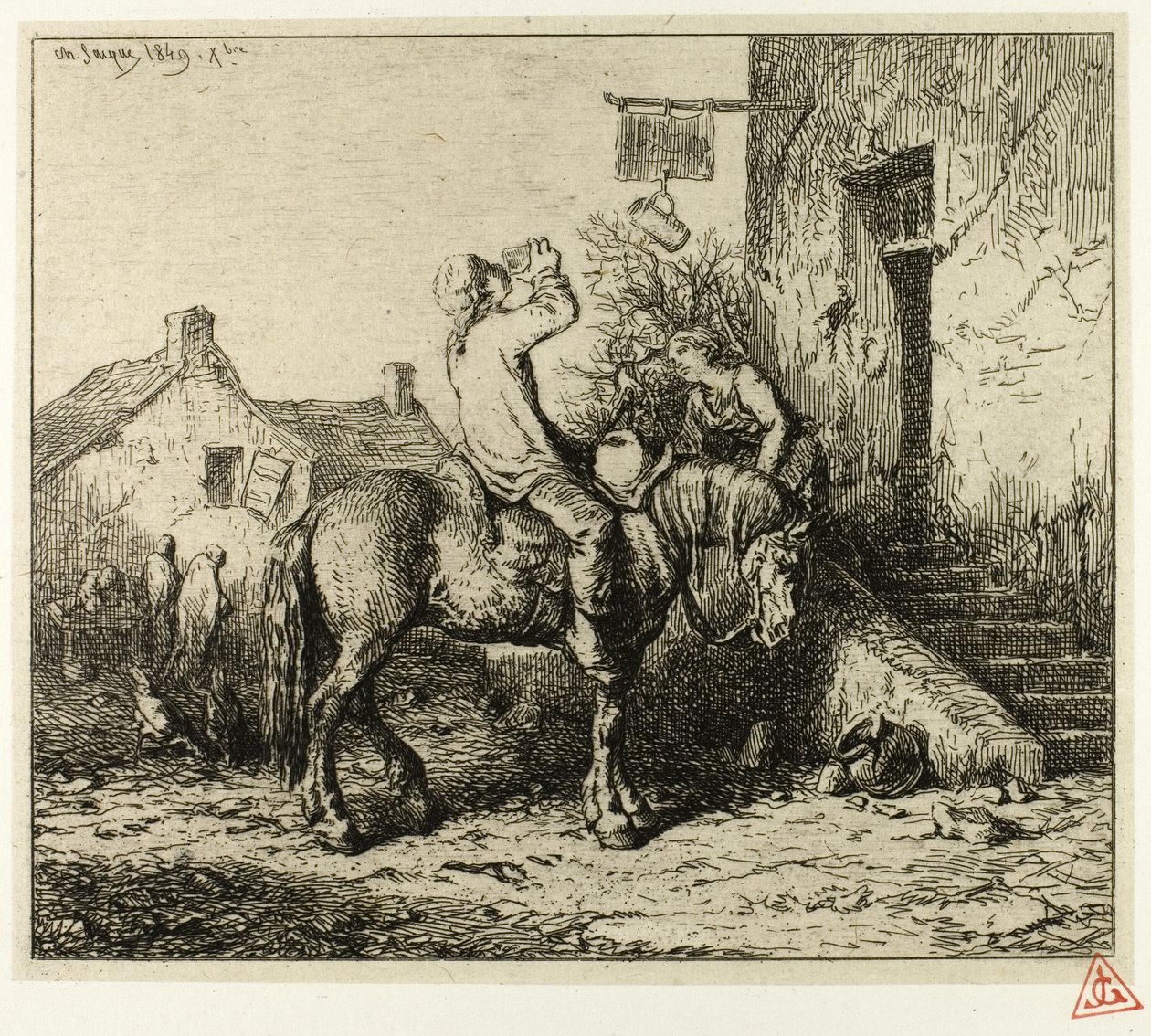 Entrance to an Inn, with Peasant Drinking by Charles Emile Jacque