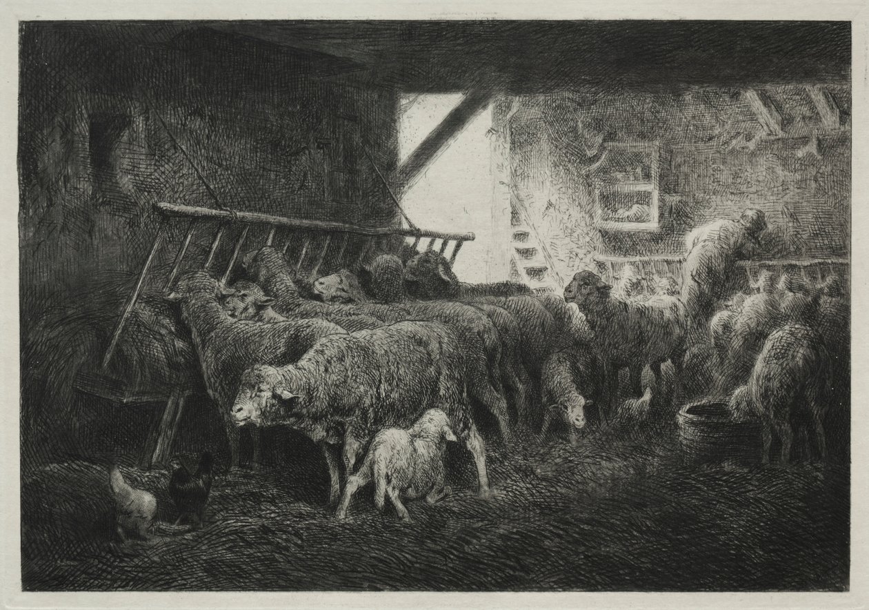 Interior of Sheep Enclosure by Charles Emile Jacque