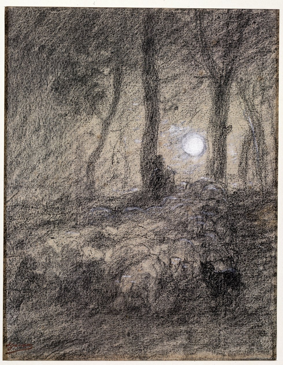 Flock of Sheep in Moonlight by Charles Emile Jacque