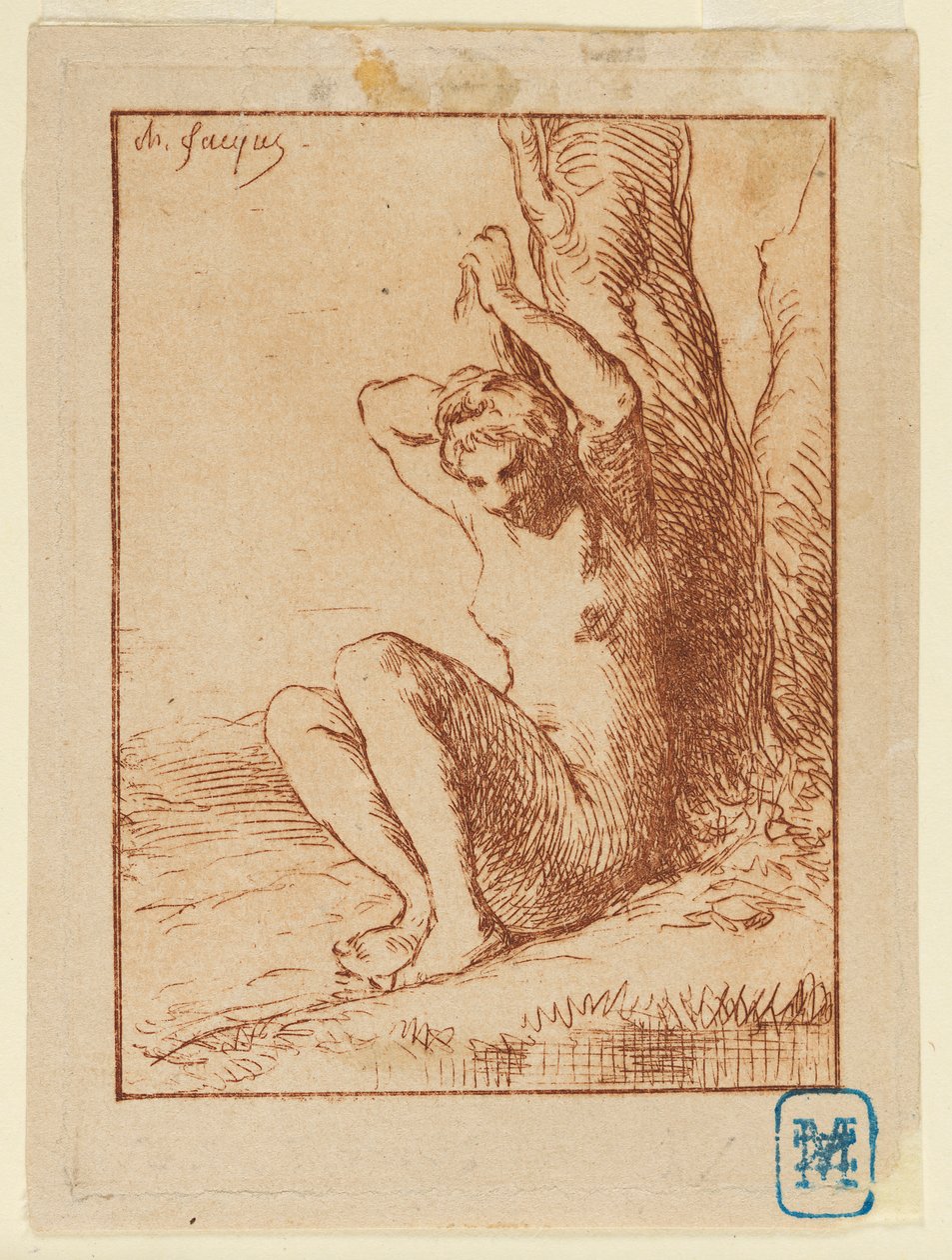 Nude Woman Seated by a Stream by Charles Emile Jacque