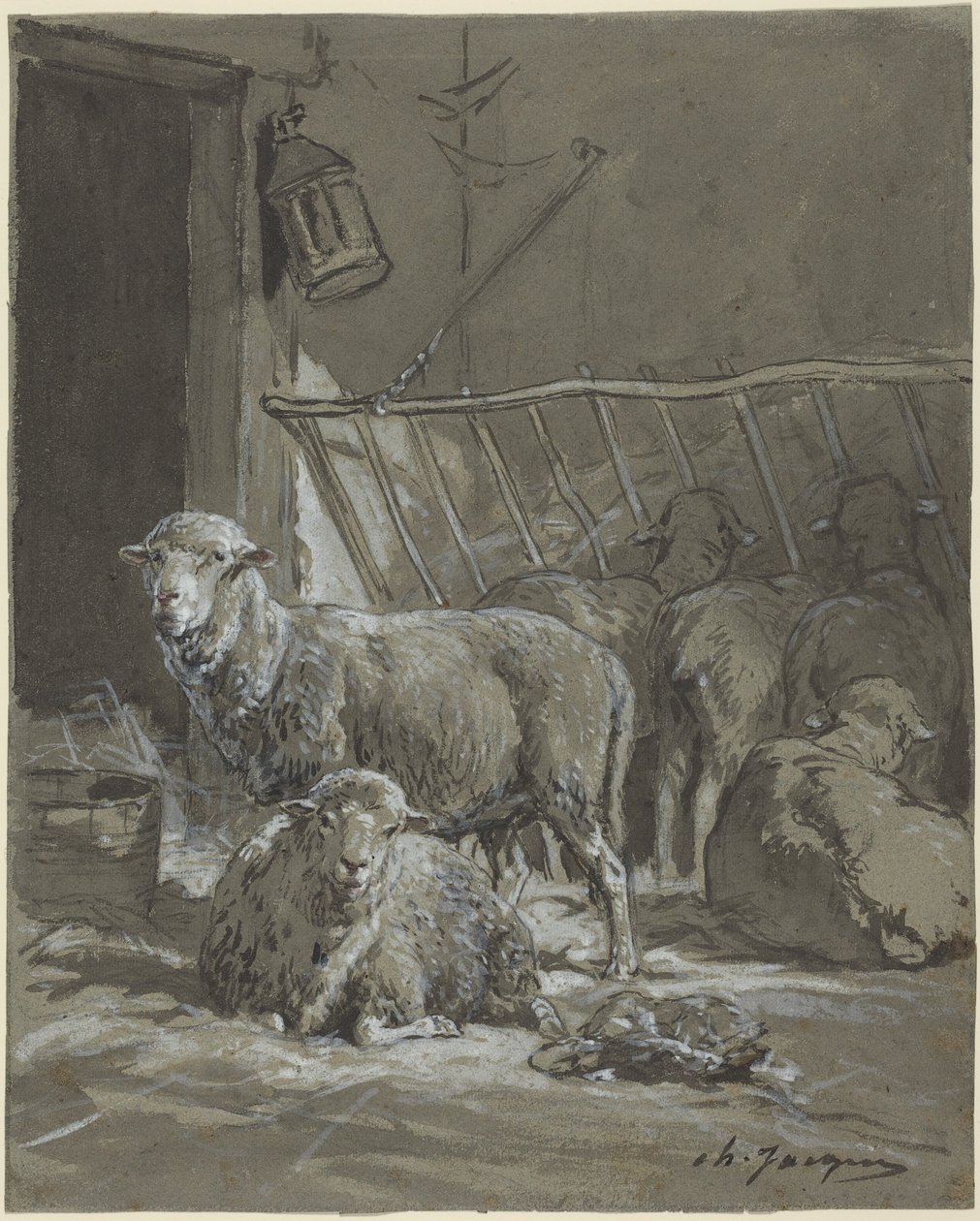 Sheep in a Manger by Charles Emile Jacque