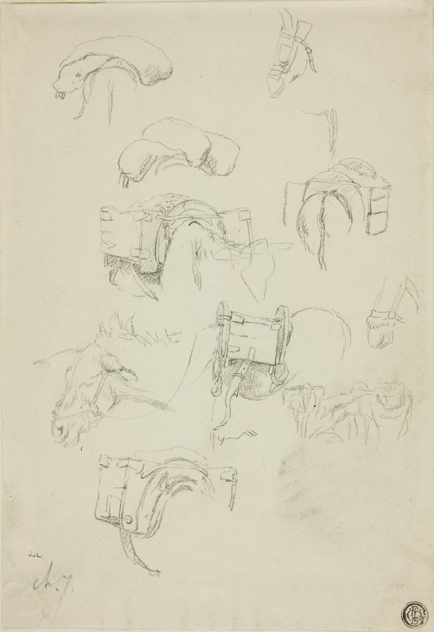 Sheet of Sketches: Details of a Donkey and Accoutrements by Charles Emile Jacque