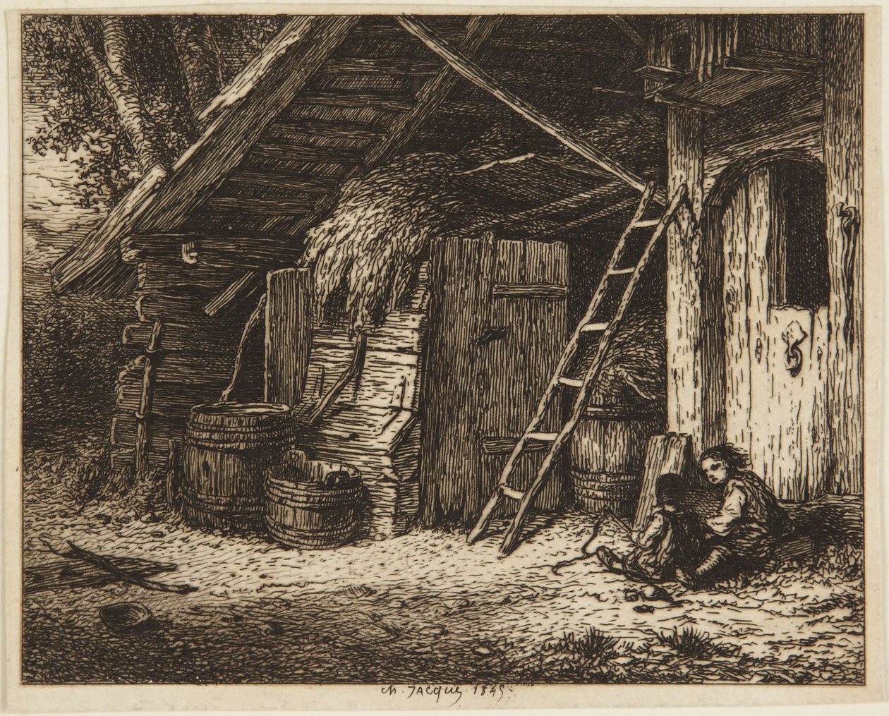 The Hen Coup - 1849 by Charles Emile Jacque
