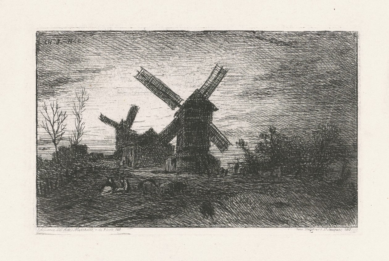Two Windmills at Montmartre by Charles Emile Jacque