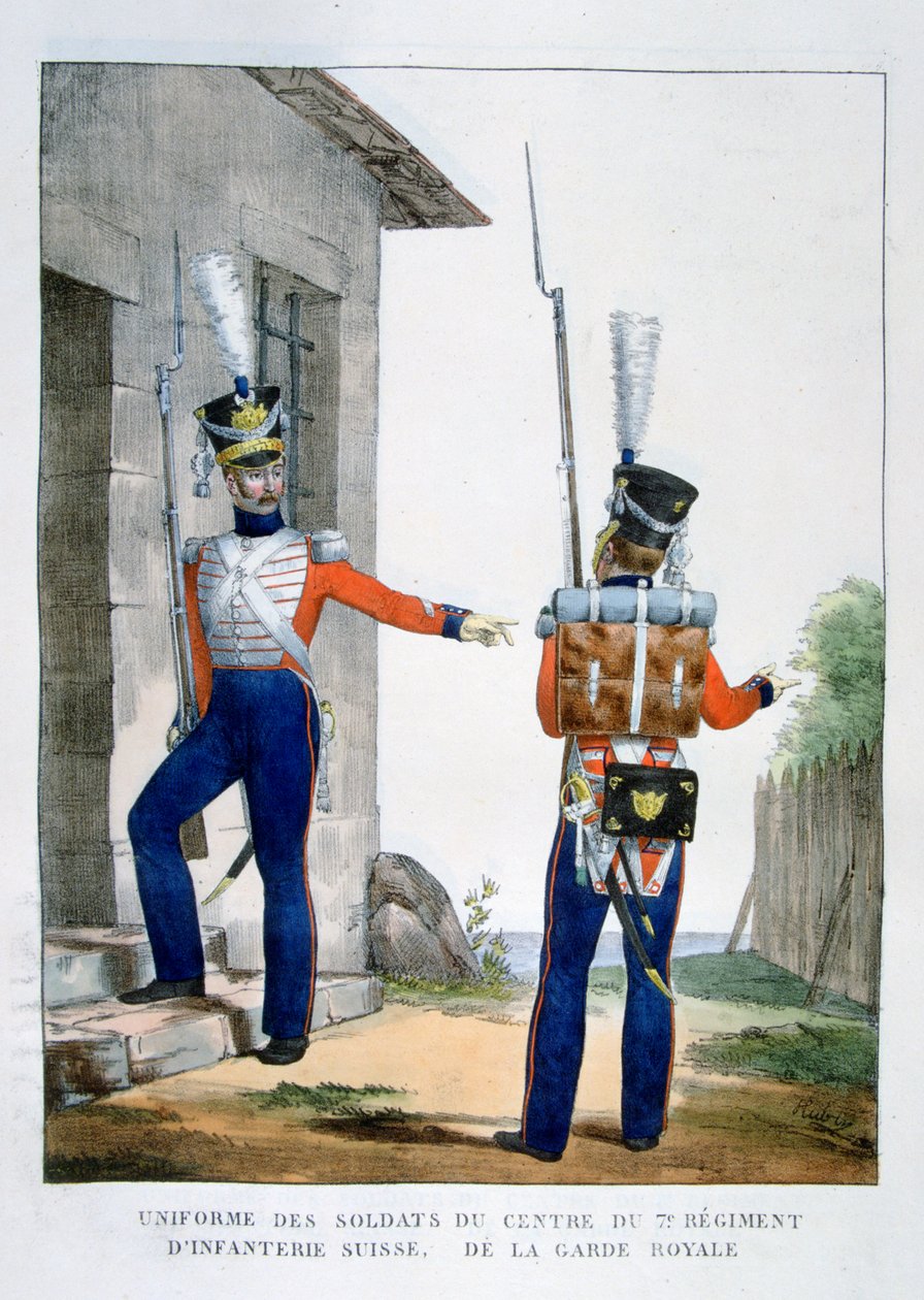 Uniform of the Swiss 7th Regiment of infantry of the royal guard, France, 1823 by Charles Etienne Pierre Motte