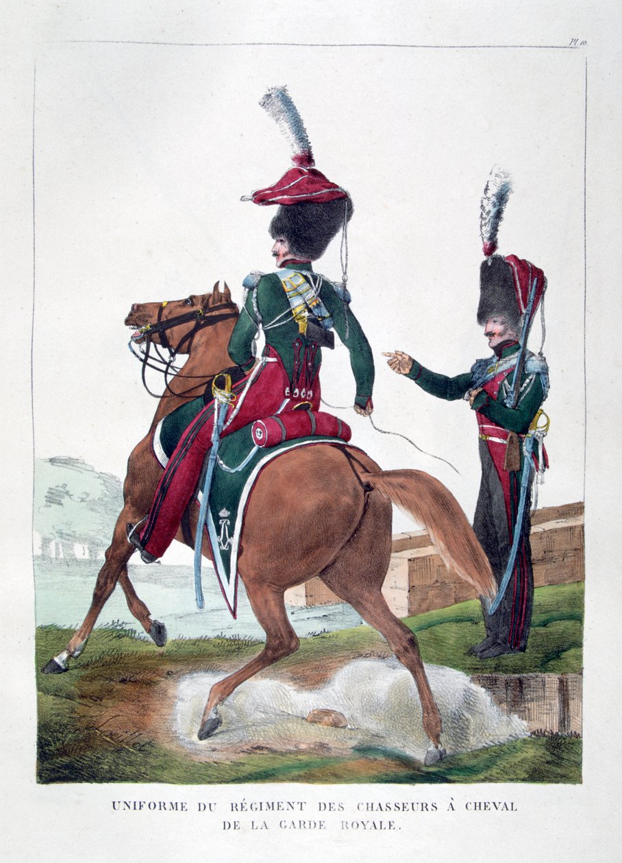 Uniforms of the Mounted Chasseur Regiment of the French Royal Guard, 1823 by Charles Etienne Pierre Motte