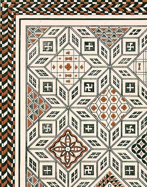 Design of a mosaic pavement discovered at Nimes, probably 2nd or 3rd century, pub. by Day & Son by Charles Felix Marie (after) Texier