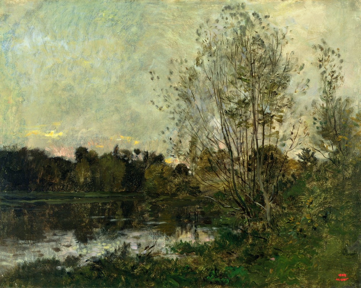 A Lake in the Woods at Dusk by Charles Francois Daubigny