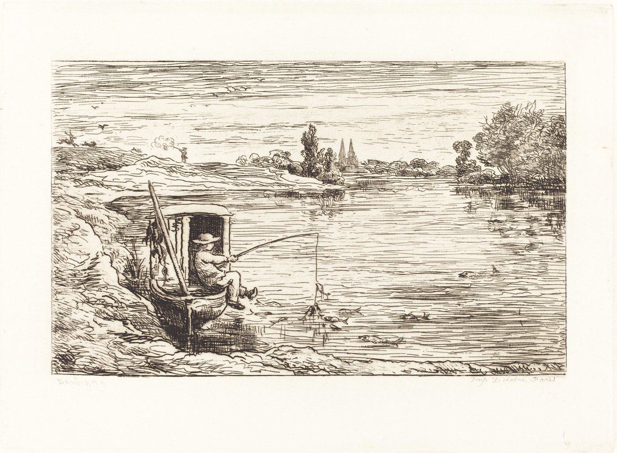 Cabin Boy Fishing by Charles Francois Daubigny