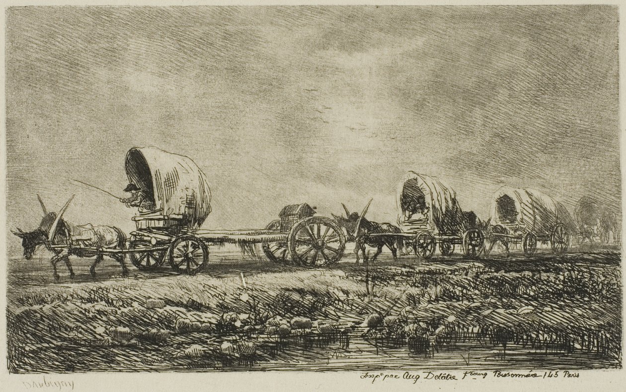 Covered Wagons (Souvenir of the Morvan) by Charles Francois Daubigny