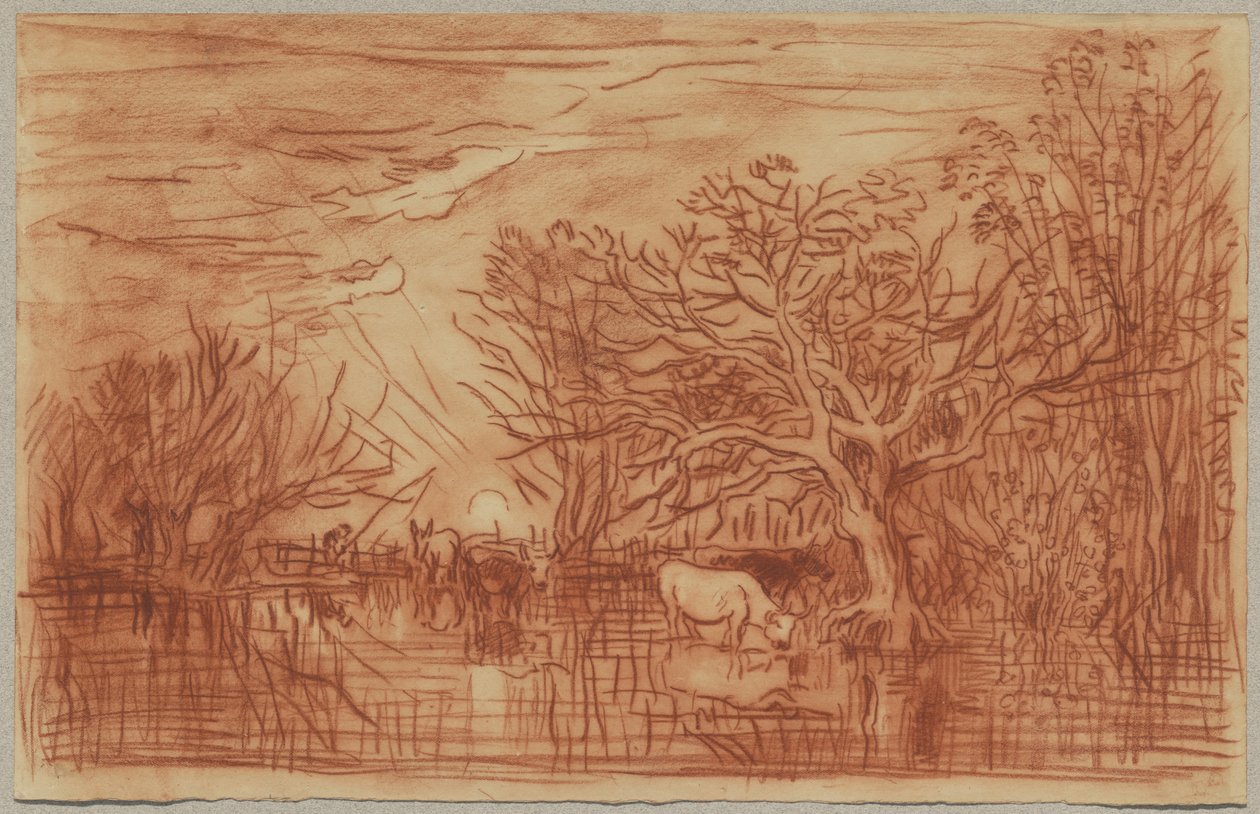 Cows at a Watering Hole by Charles Francois Daubigny