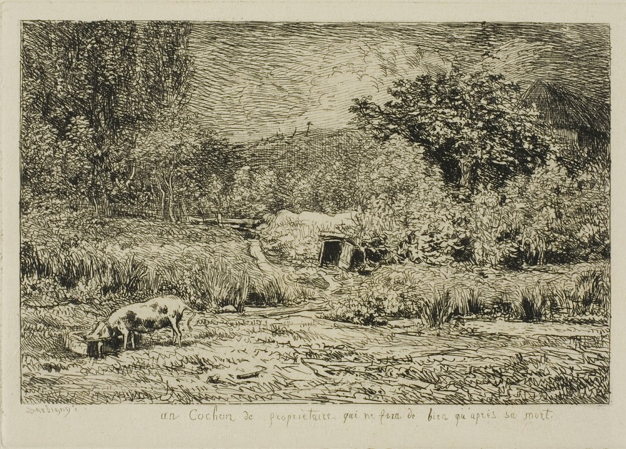 Pig in an Orchard by Charles Francois Daubigny