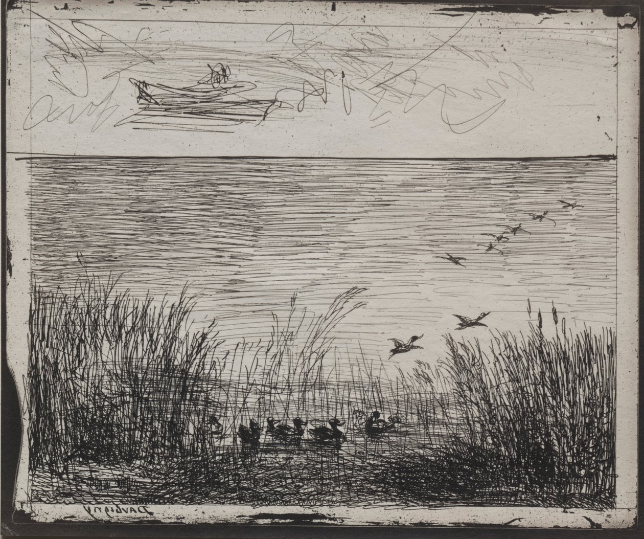 Swamp with Ducks, Original Impression 1862, Printed in 1921 by Charles Francois Daubigny