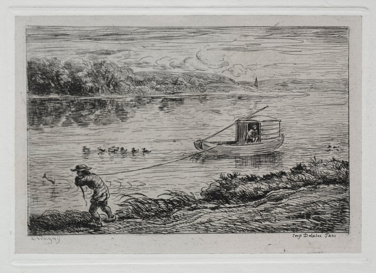 The Boat Trip: Cabin Boy Hauling the Tow-Rope or Hauling by Rope, 1861 by Charles Francois Daubigny