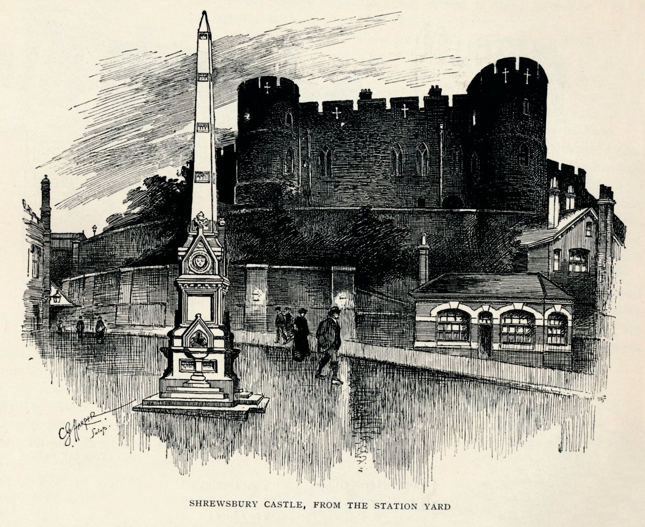 Shrewsbury Castle, from the Station Yard, c. 1893, 1894 by Charles George Harper