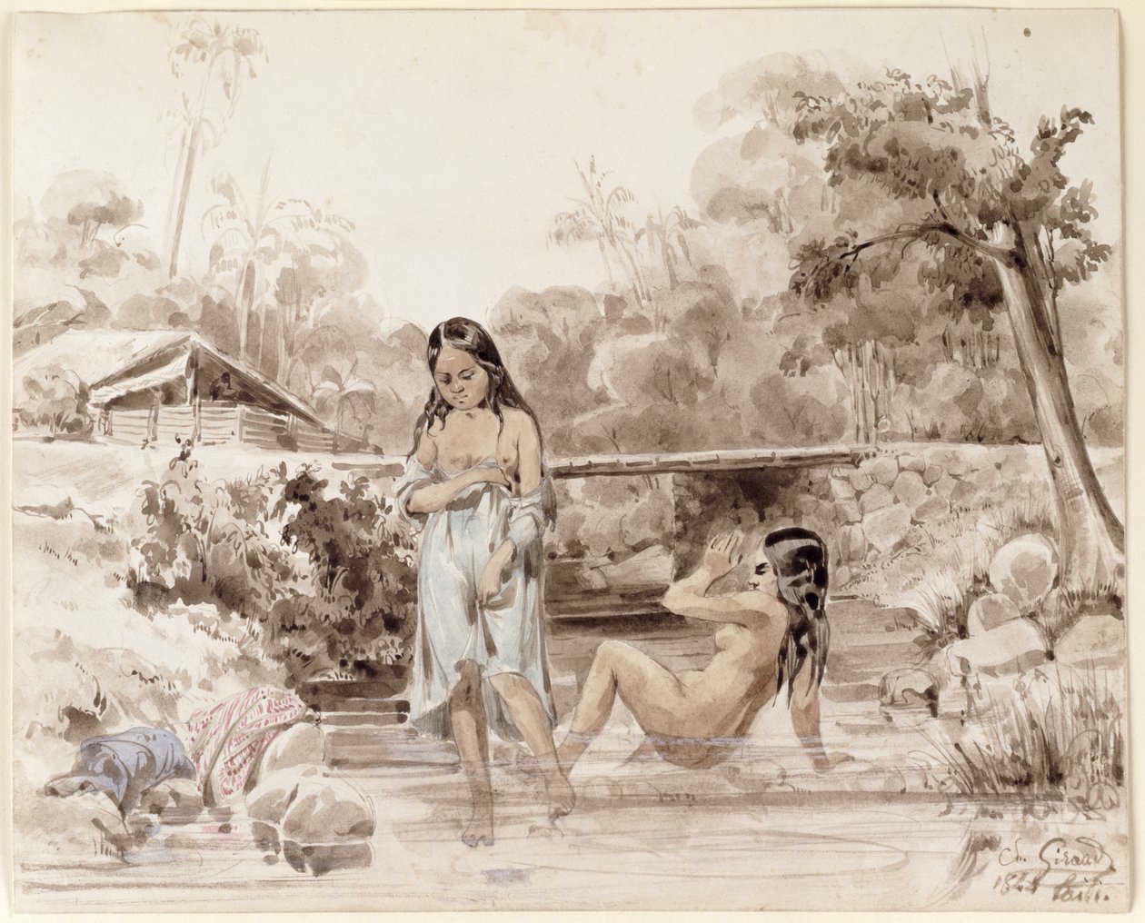 Tahitians Bathing, 1844 by Charles Giraud