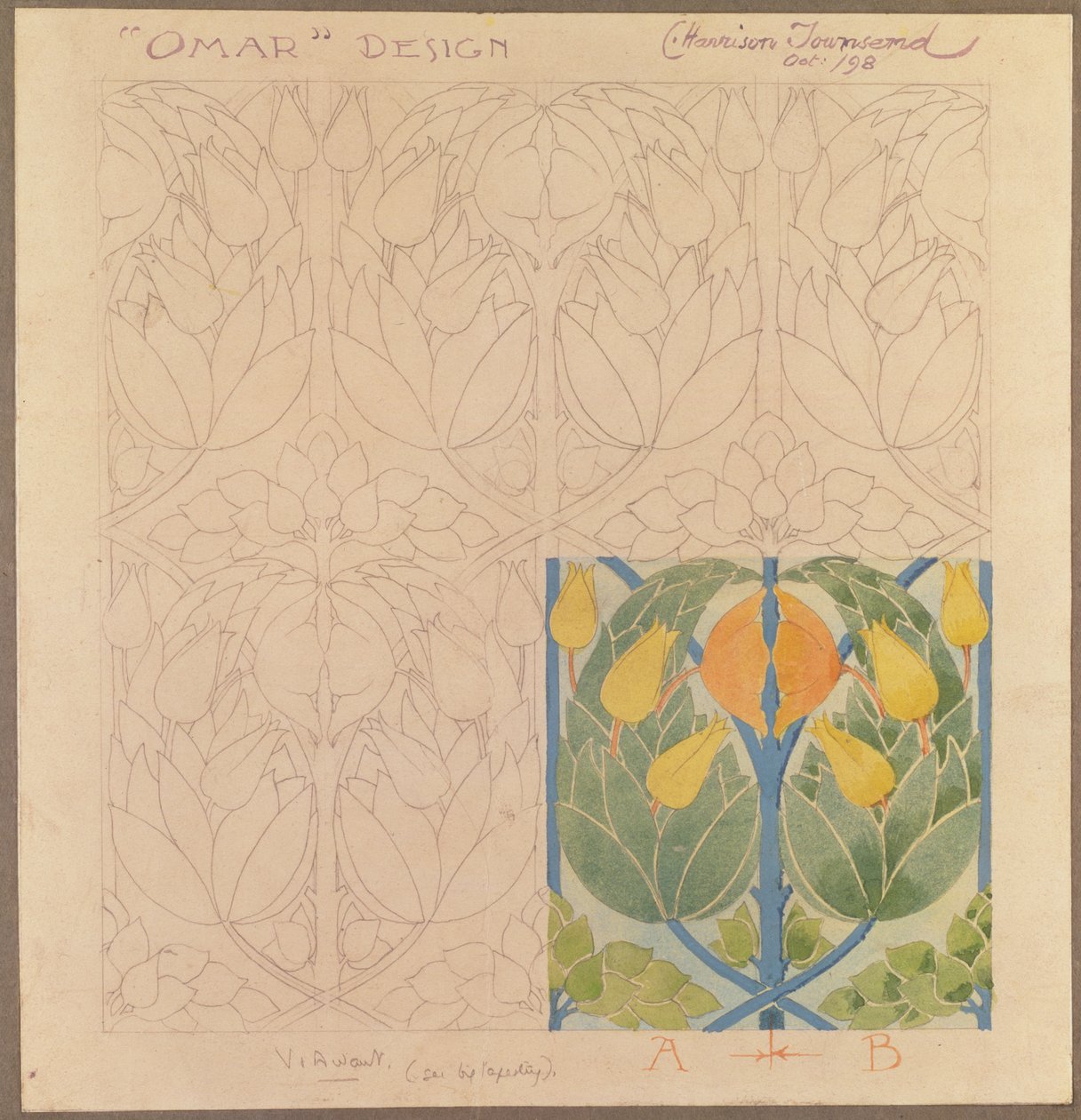 Omar, Design for a Silk & Wool Doublecloth, 1898 by Charles Harrison Townsend