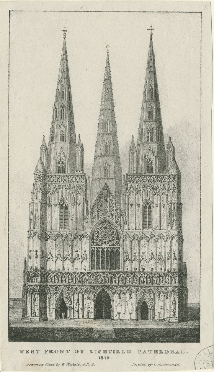 Lichfield Cathedral - West Front by Charles Joseph Hullmandel