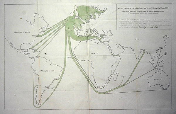 Map showing the export of coal from the British Isles in 1850 by Charles Joseph Minard