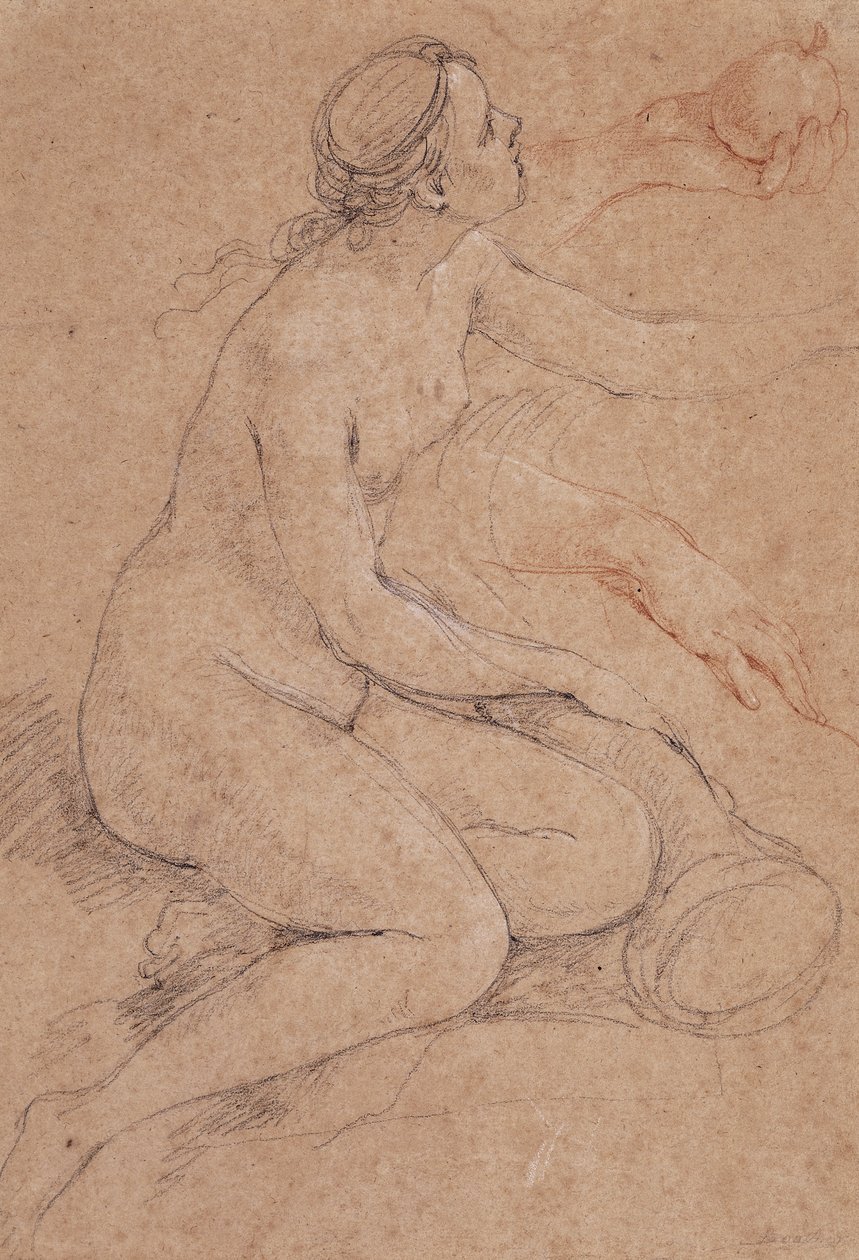 A Nymph Leaning on a Cornucopia, and Subsidiary Studies of her Hands, One Holding an Apple by Charles Joseph Natoire