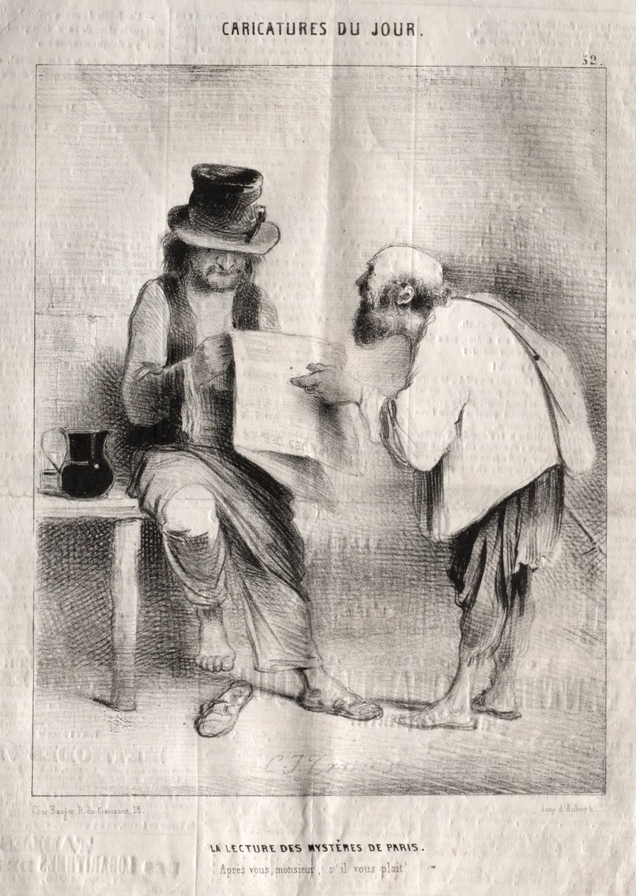 Caricatures of the Day: The Reading of the Mysteries of Paris by Charles Joseph Traviès de Villers