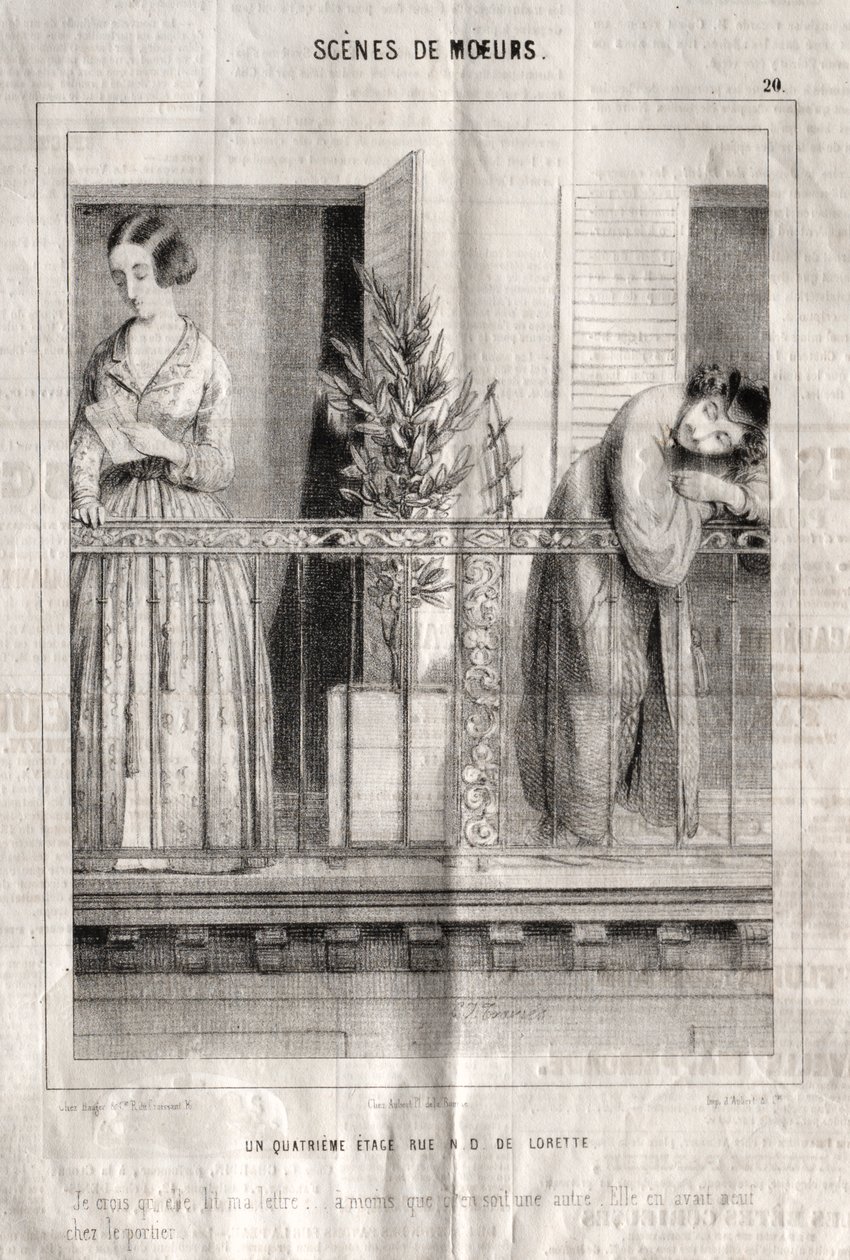 Scenes of Manners: A Fourth Floor on N. D. de Lorette Street. I think she is reading my letter... unless it is another one. She had nine at the doorman