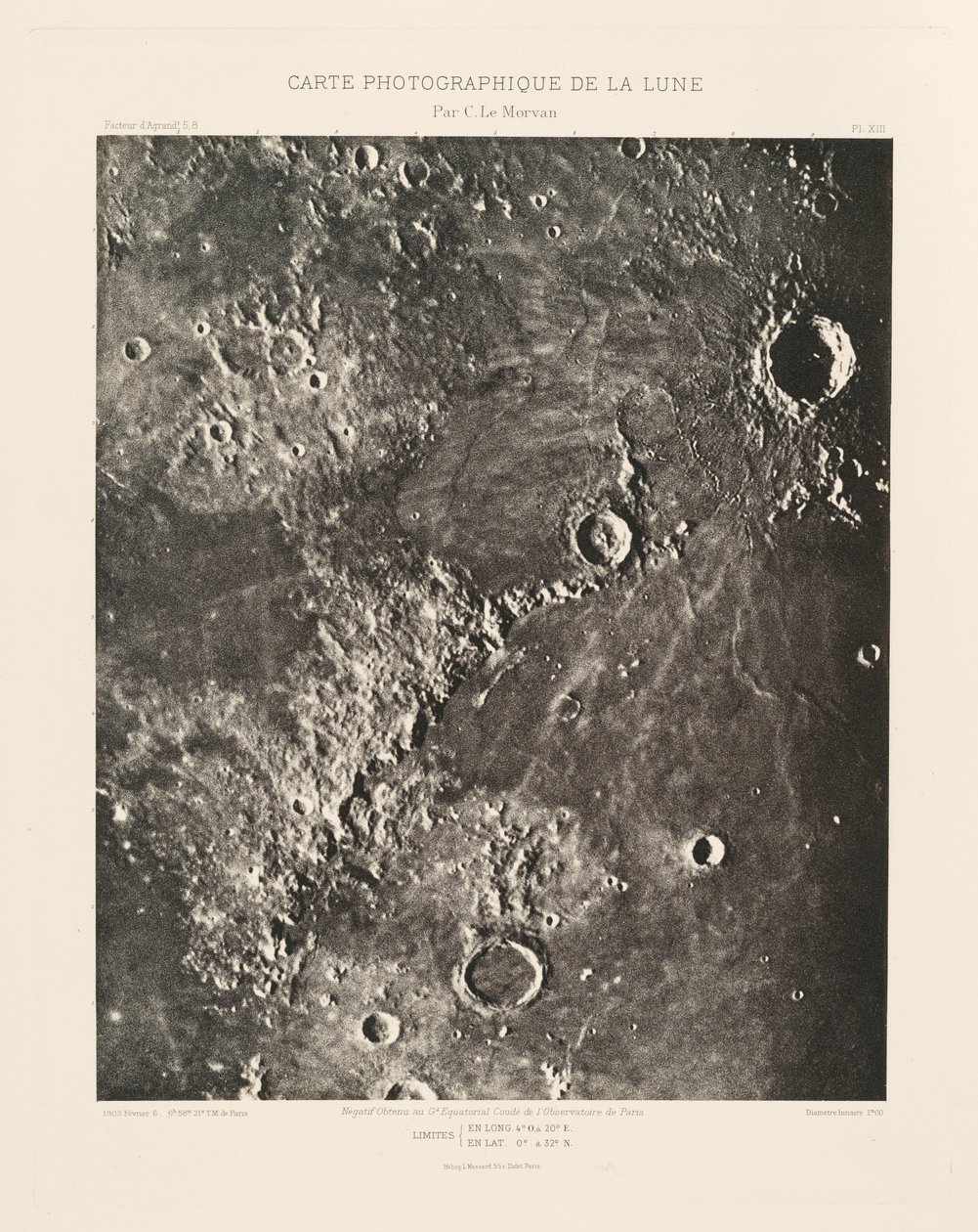 Photographic Chart of the Moon, plate XIII, February 6 by Charles le Morvan