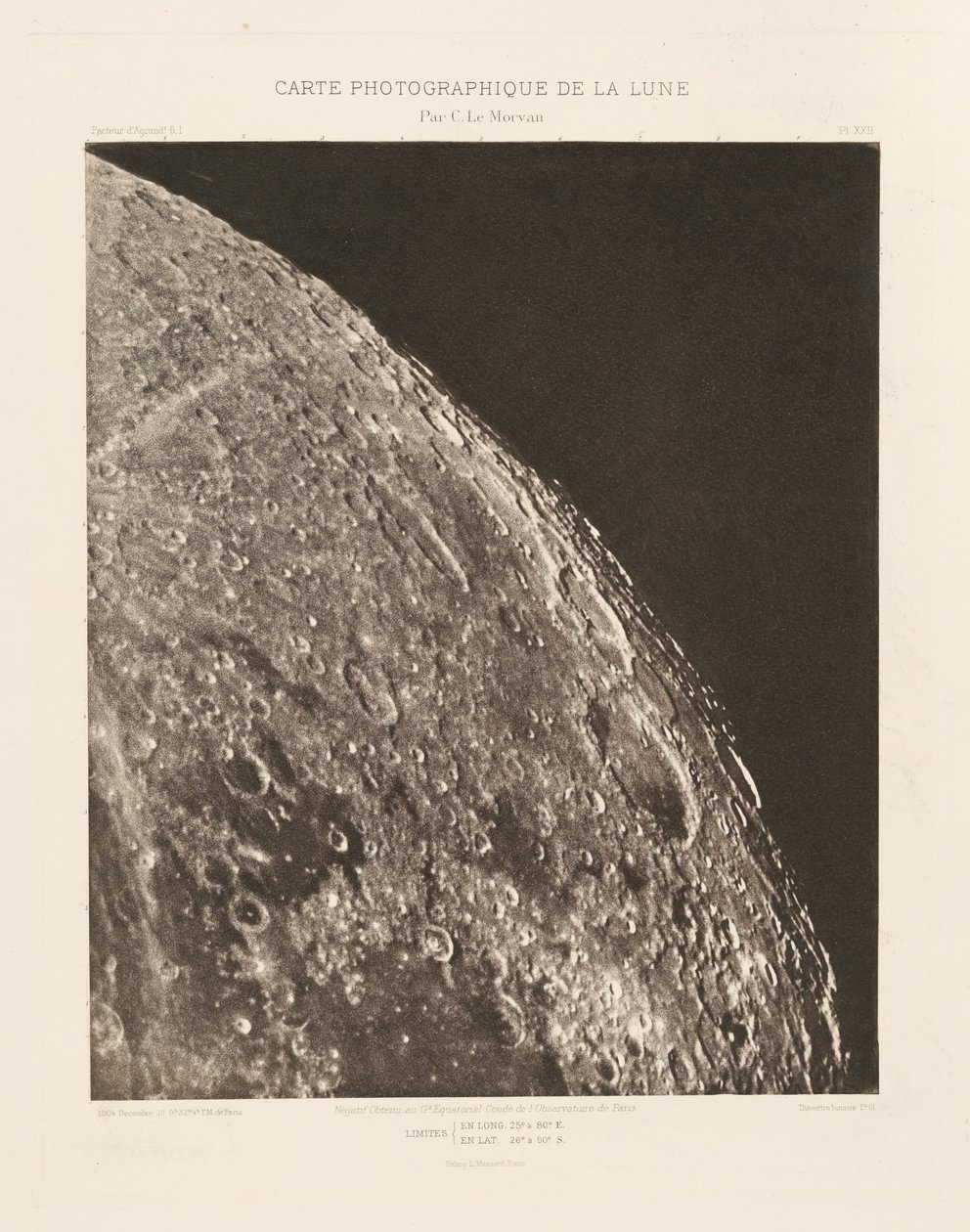 Photographic Chart of the Moon, plate XXII, December 20 by Charles le Morvan