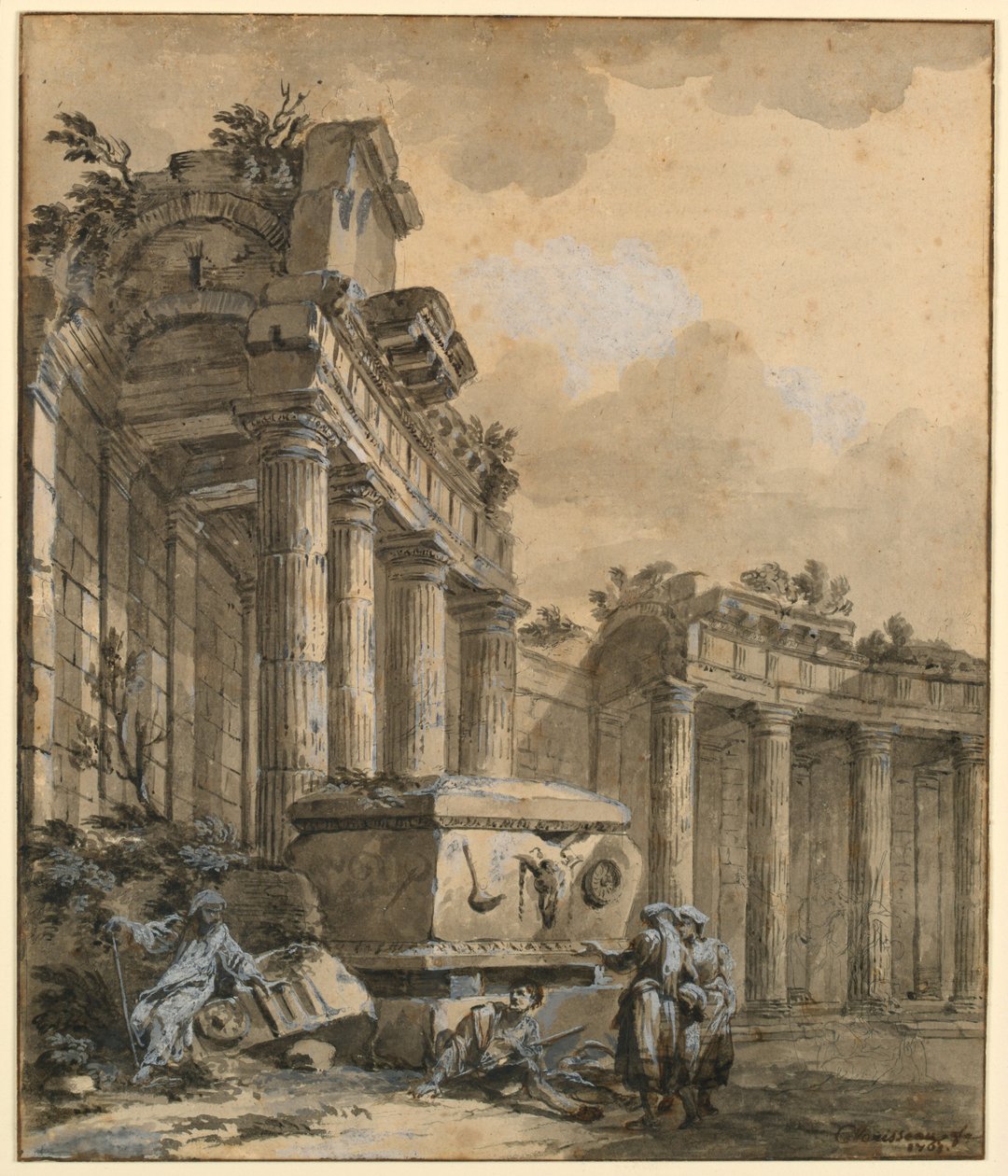 Figures near a Ruined Colonnade, 1761 by Charles Louis Clerisseau