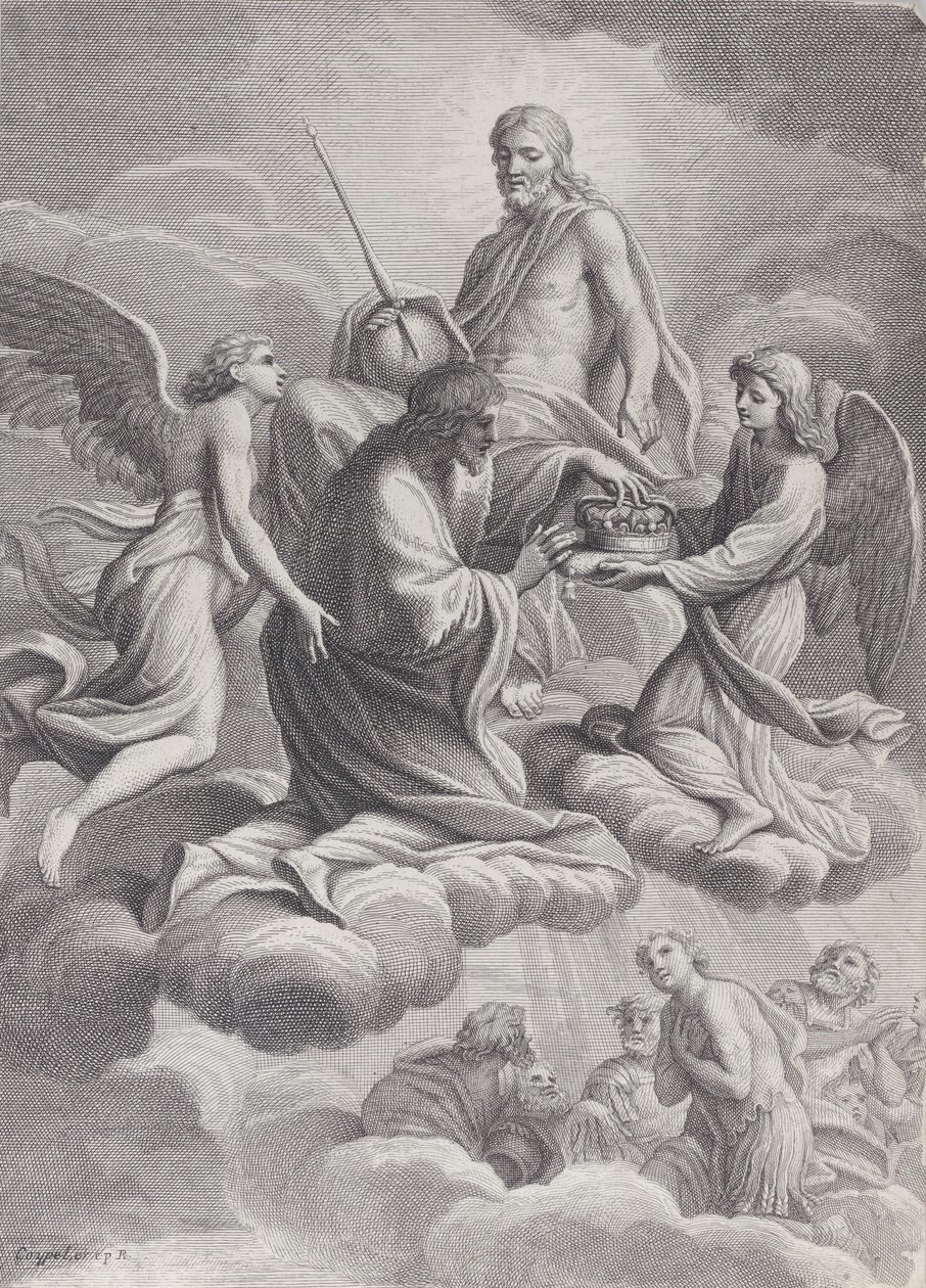 Saint Louis of France Received into Heaven by Christ and Two Angels Who Offer Him the Crown by Charles Louis Simonneau