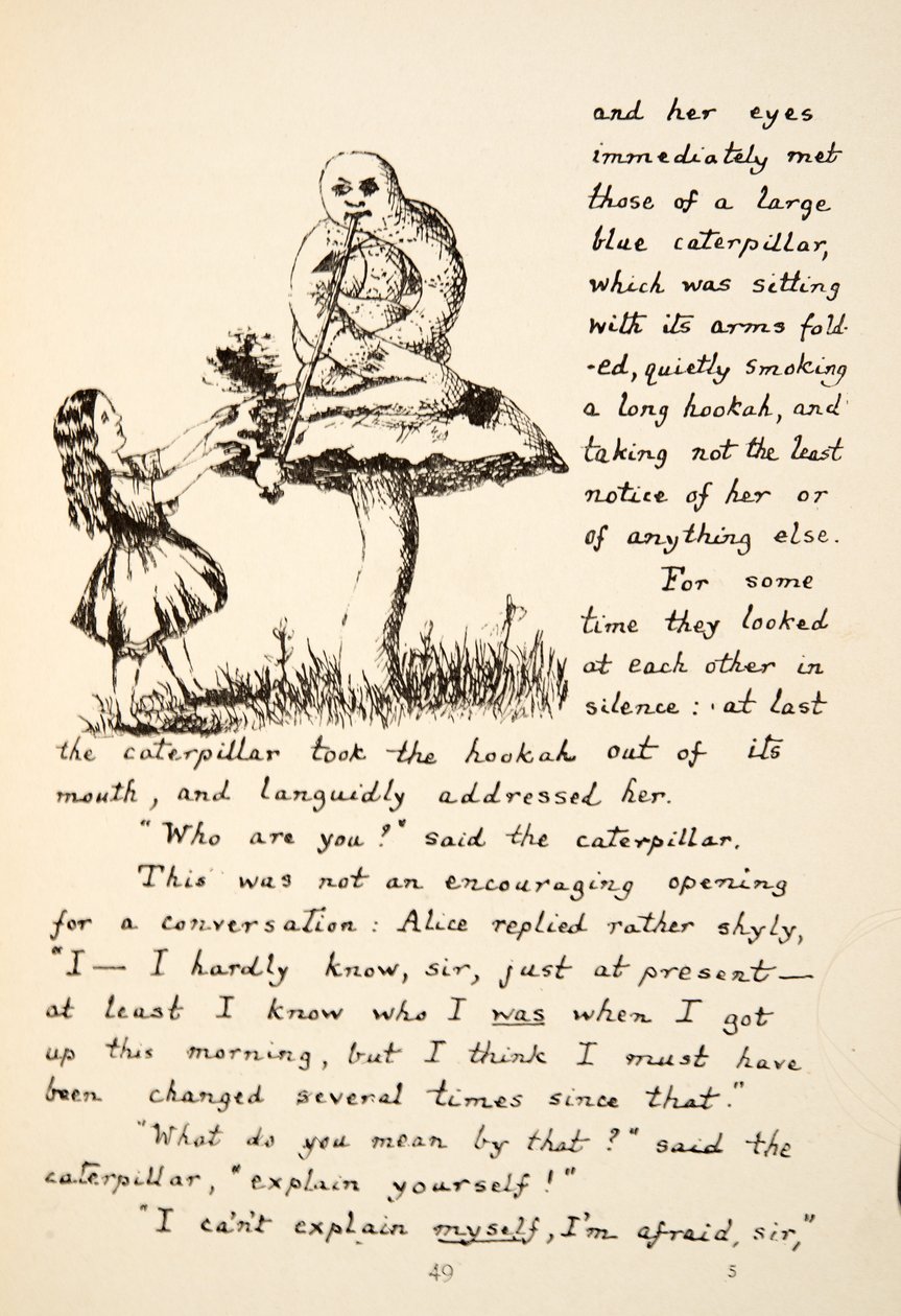 Alice Gets Advice from the Blue Caterpillar, Illustration from Alice’s Adventures Under Ground, Pub. 1886 (Facsimile) by Charles Lutwidge Dodgson