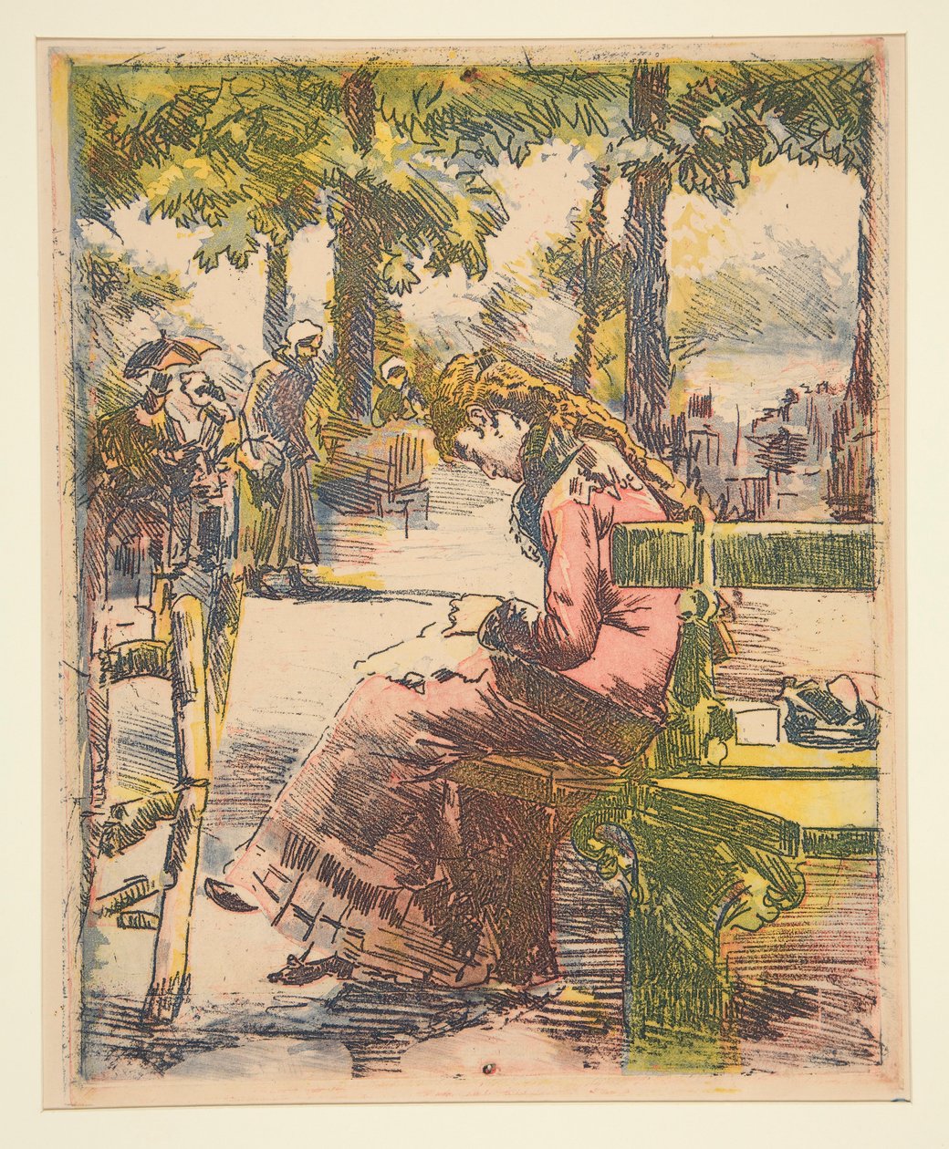 Young Girl on a Bench, Sewing by Charles Maurin