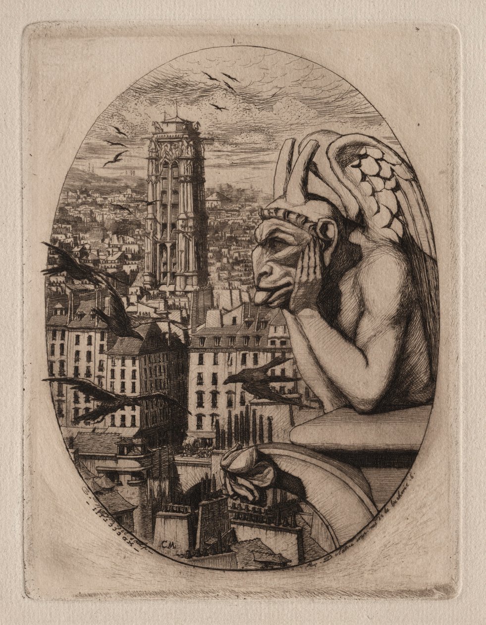 Etchings of Paris: The Gargoyle, 1853 by Charles Meryon