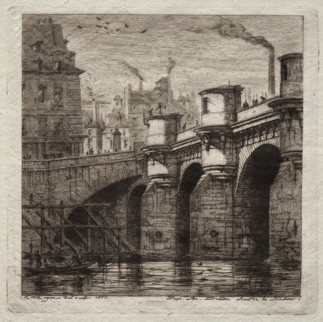Etchings of Paris: The New Bridge by Charles Meryon