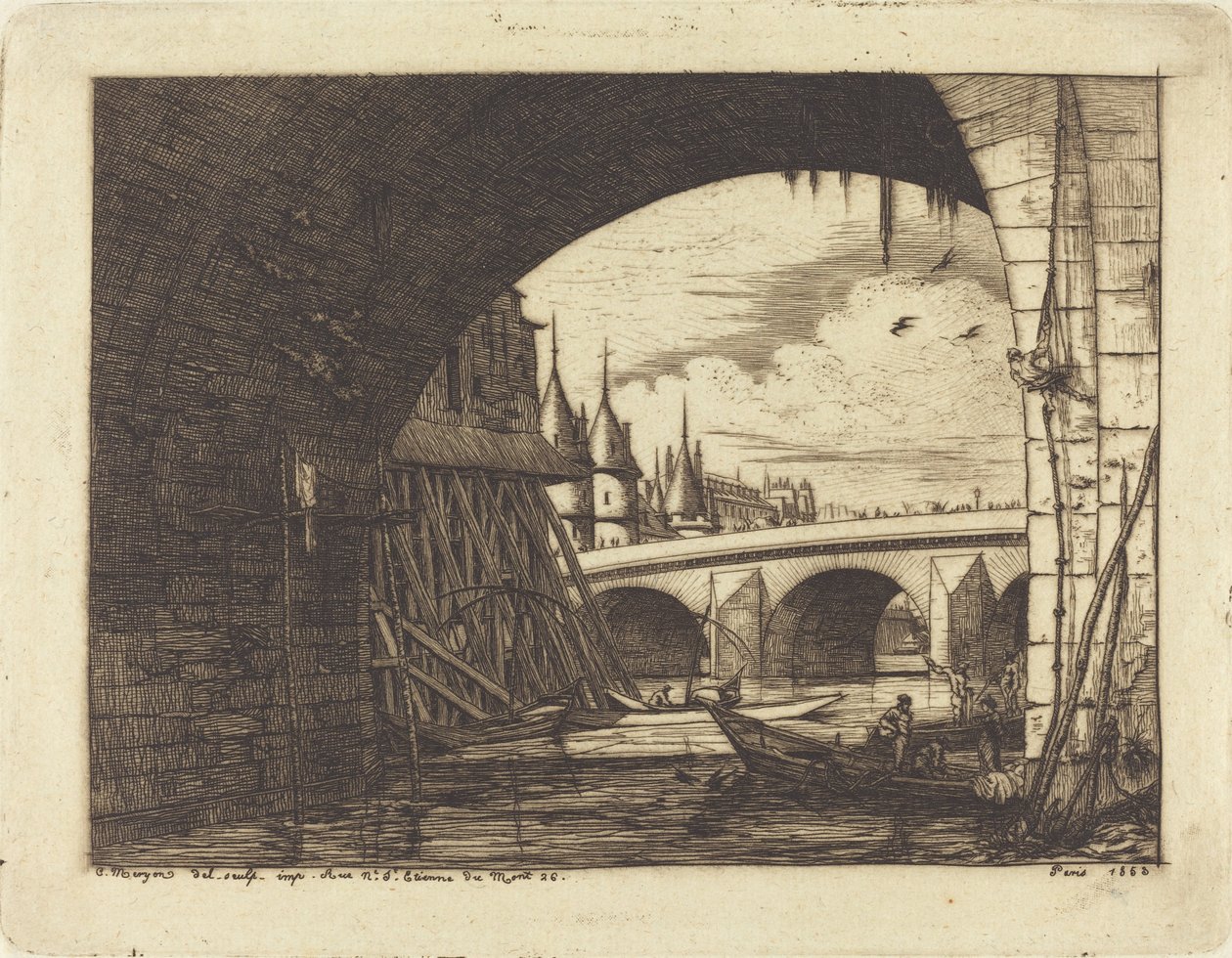 An Arch of the Notre-Dame Bridge, Paris by Charles Meryon