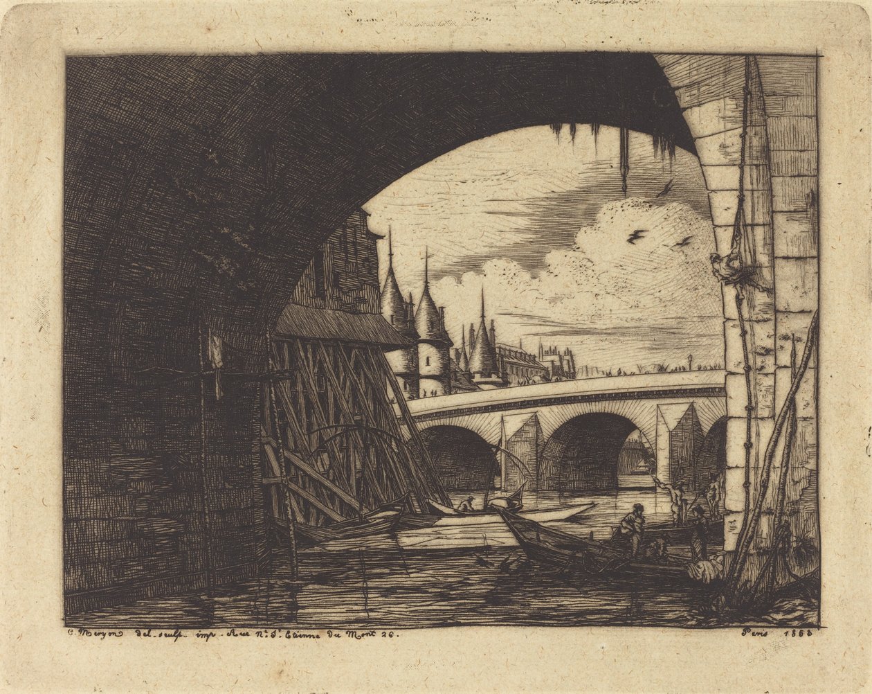 An Arch of the Notre-Dame Bridge, Paris by Charles Meryon