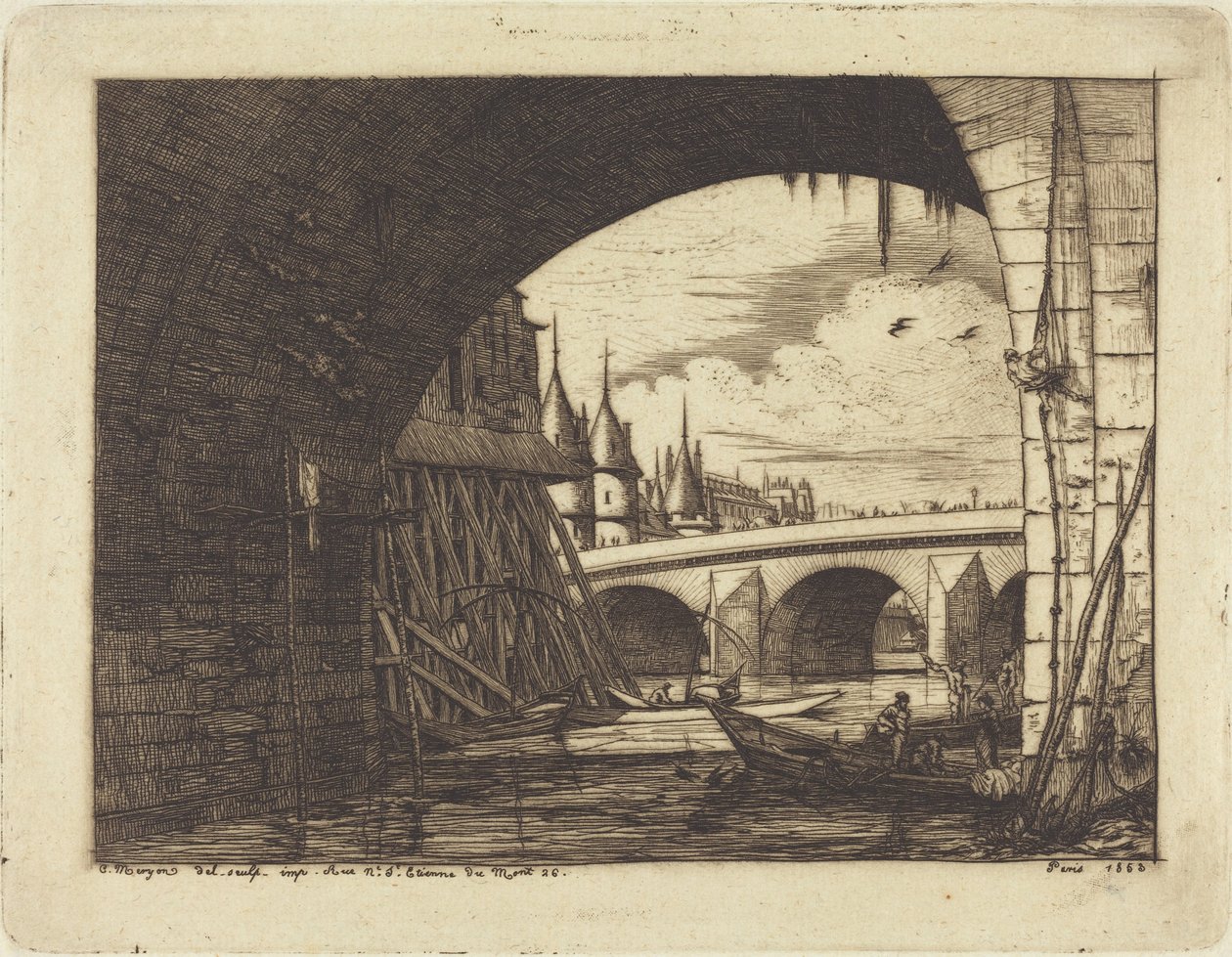 An Arch of the Notre-Dame Bridge, Paris by Charles Meryon