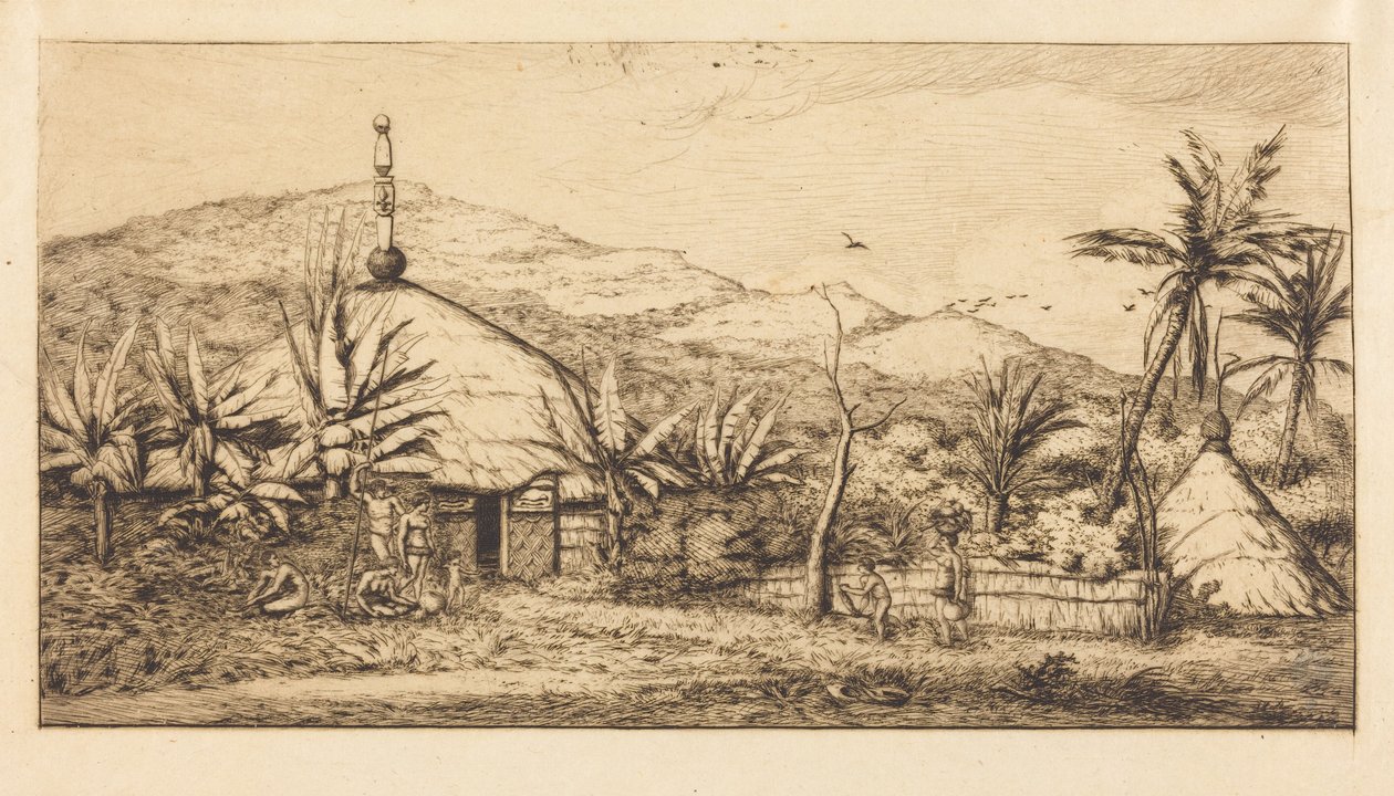 New Caledonia: Large Native Hut on the Road from Balade to Puebo, 1845 by Charles Meryon